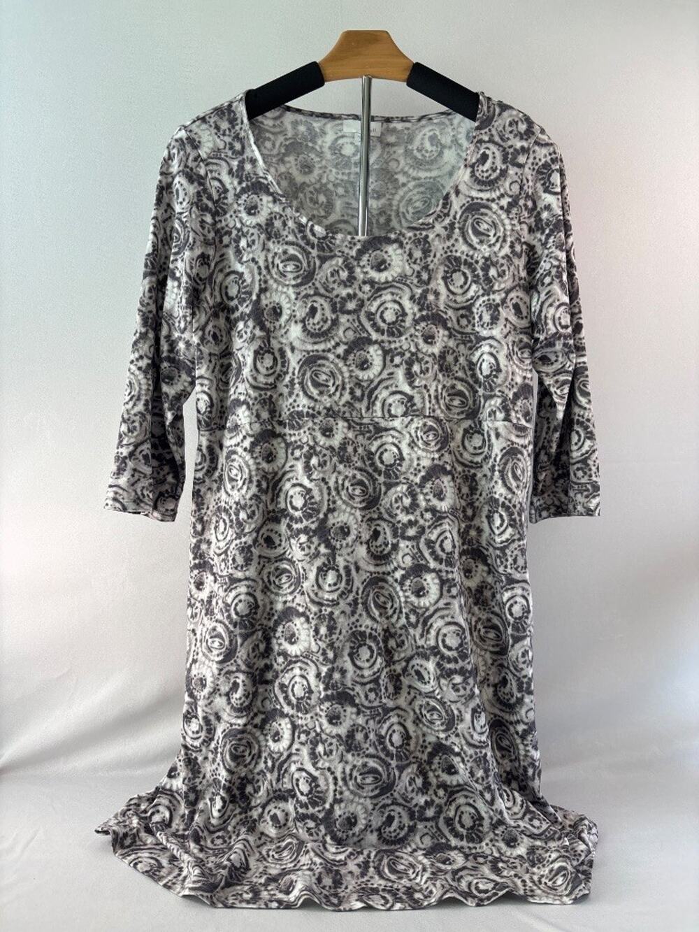 Pure Jill Tie-Dye Swirl Print Boho Tunic Dress Gray White M Petite